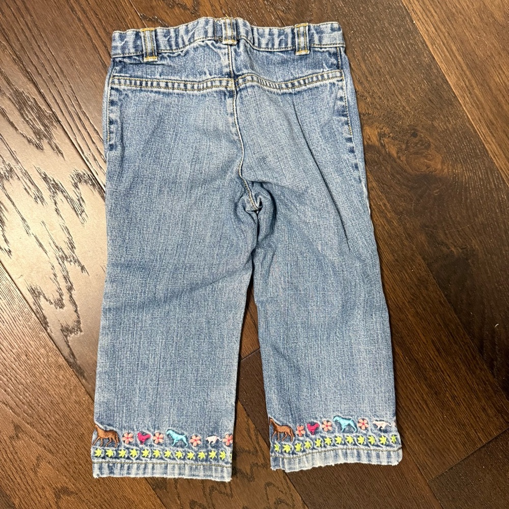 Vintage Gap Denim Toddler Girls Embroidered Horse Jeans 2 Years Farm Y2K Animals - Picture 2 of 12